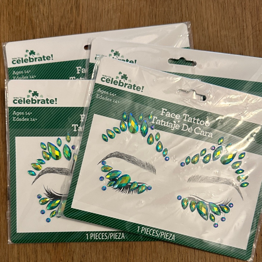 Green and Blue Iridescent Face Jewel Stickers - lot of 4